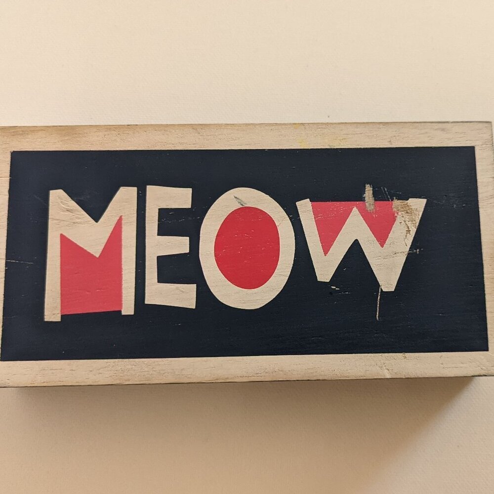 NWT Pink 'MEOW' Wood Box Sign Home Table Decor Michael's Pets Cat Kitten Lover